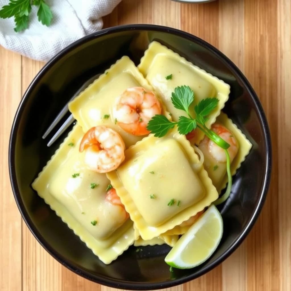 Åpne reker-ravioli med lime- og ingefærsmør