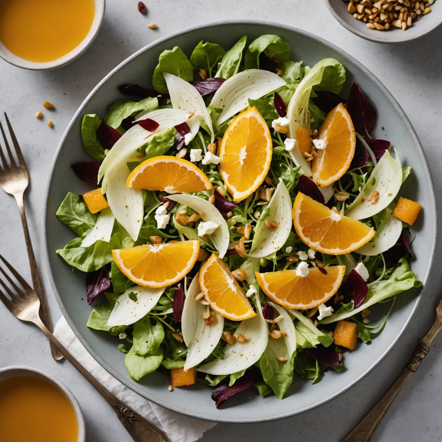 Appelsin- og endivesalat med lønnesirup-chipotle-vinaigrette