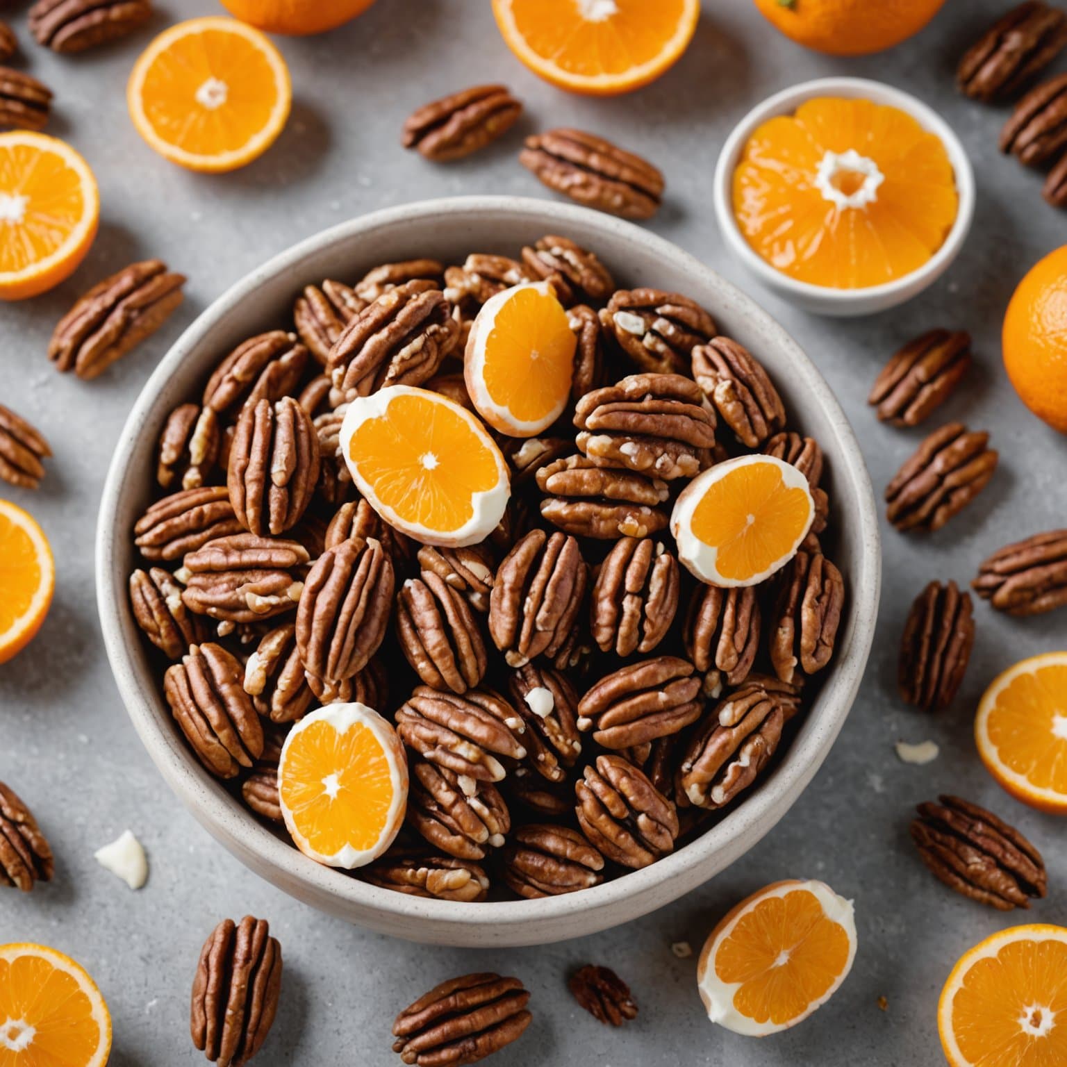 Appelsin- og krem-glasert kandiserte pekannøtter
