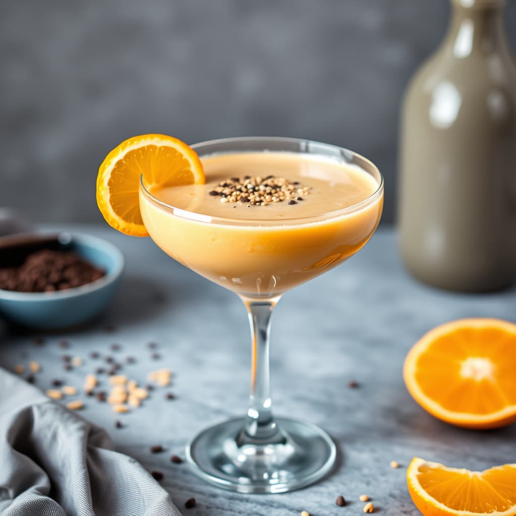 Appelsin, svart sesam, tuilles, smoothie, martini