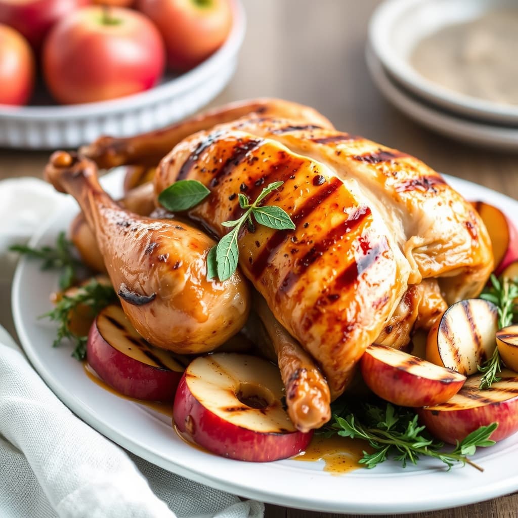 Apple-sage-glassert helgrillet kalkun med grillede epler