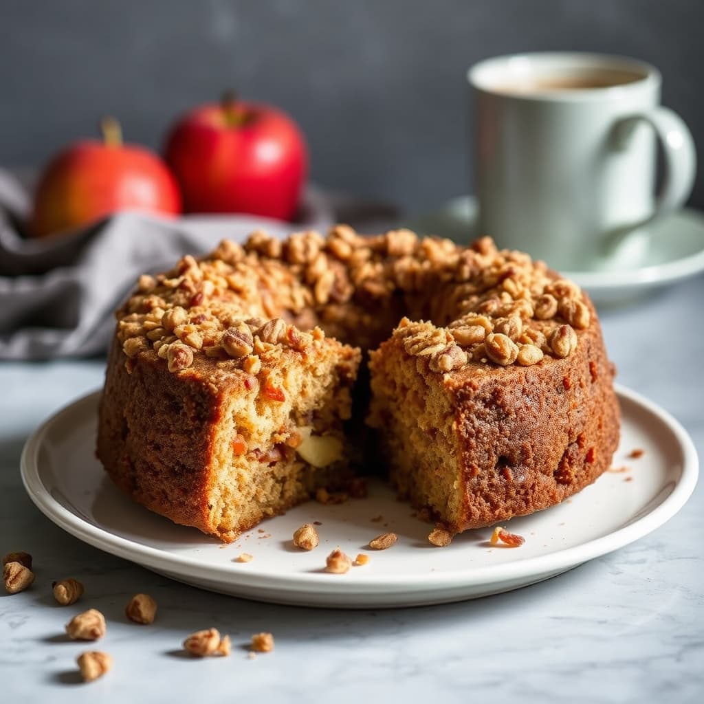 Apple-tilstoppet brunt smørstreusel kaffekake