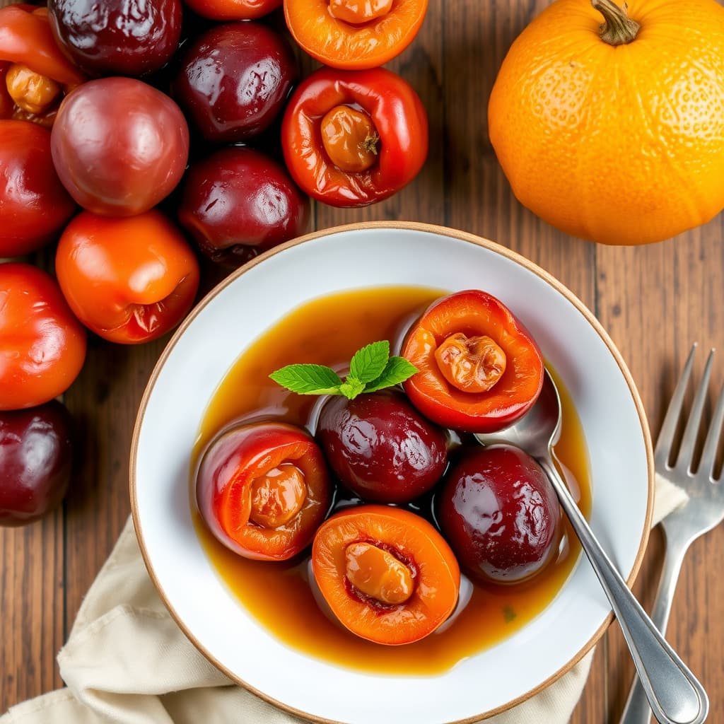 Aprikoser i rom- og rosinssaus