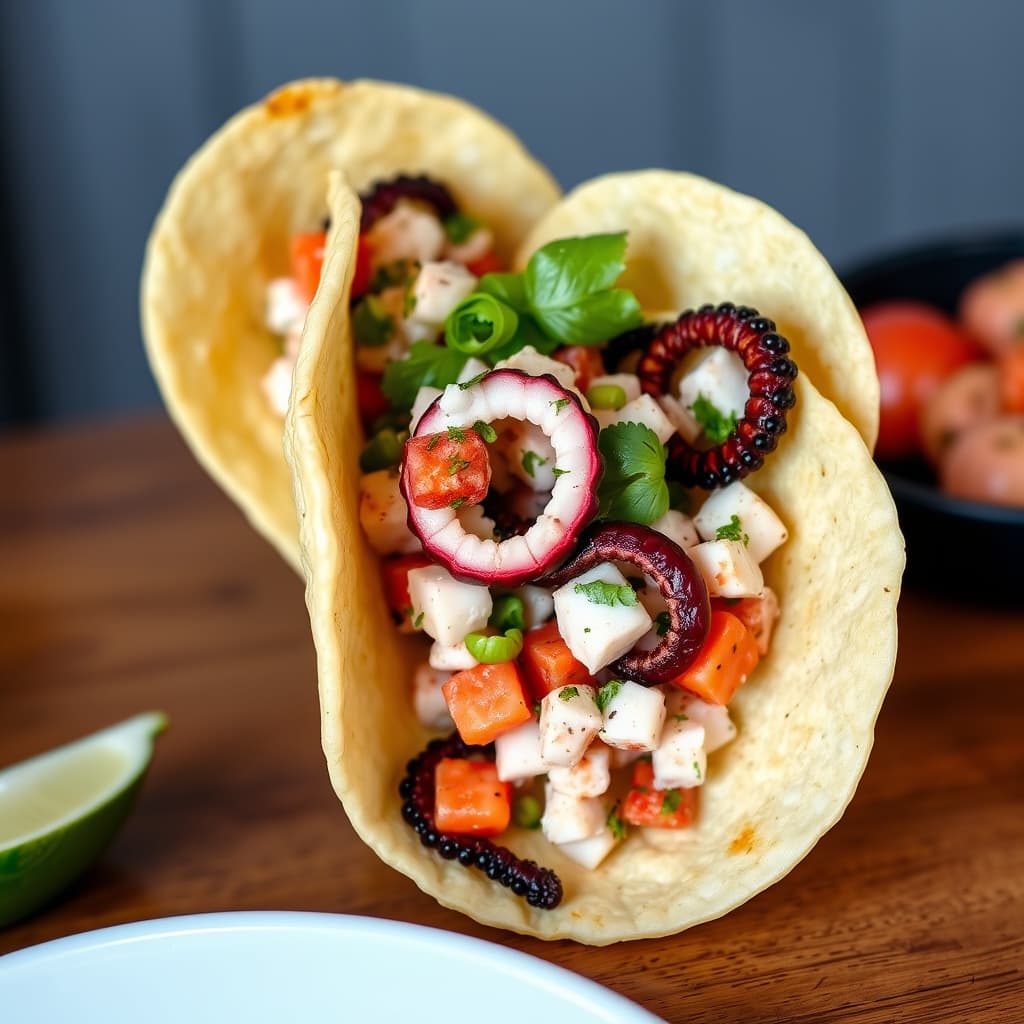 Arepas med blekksprut og hummersalat
