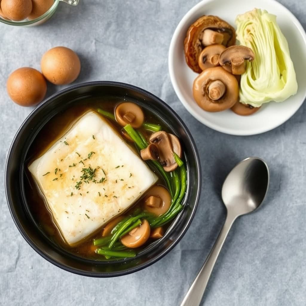 Arktisk røye i en kraft med kål og sopp