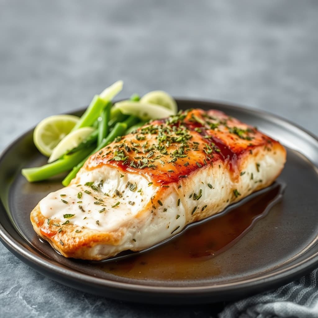 Arktisk torsk fylt med urter og stekt i ovn