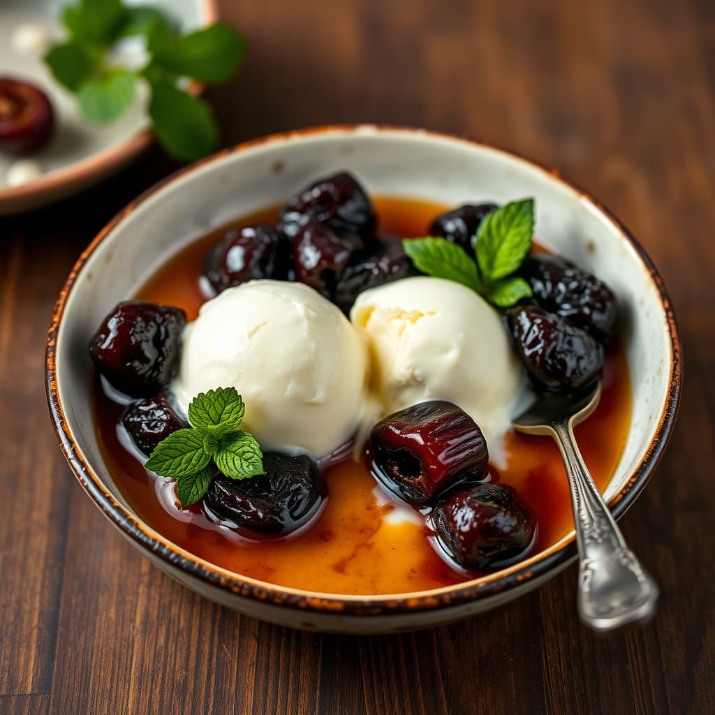 Armagnac-dampede svisker med vaniljeis