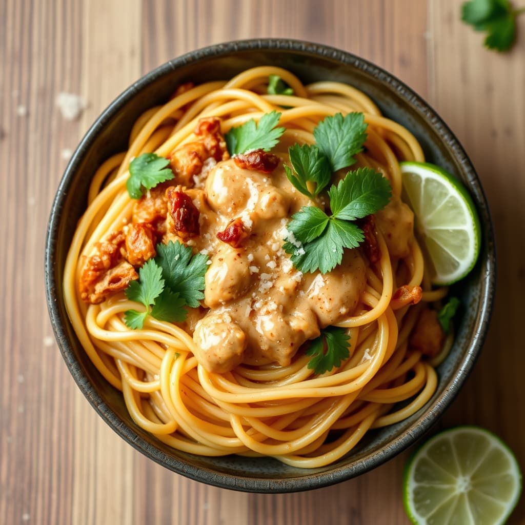 Aromatiske nudler med lime- og peanøttsaus