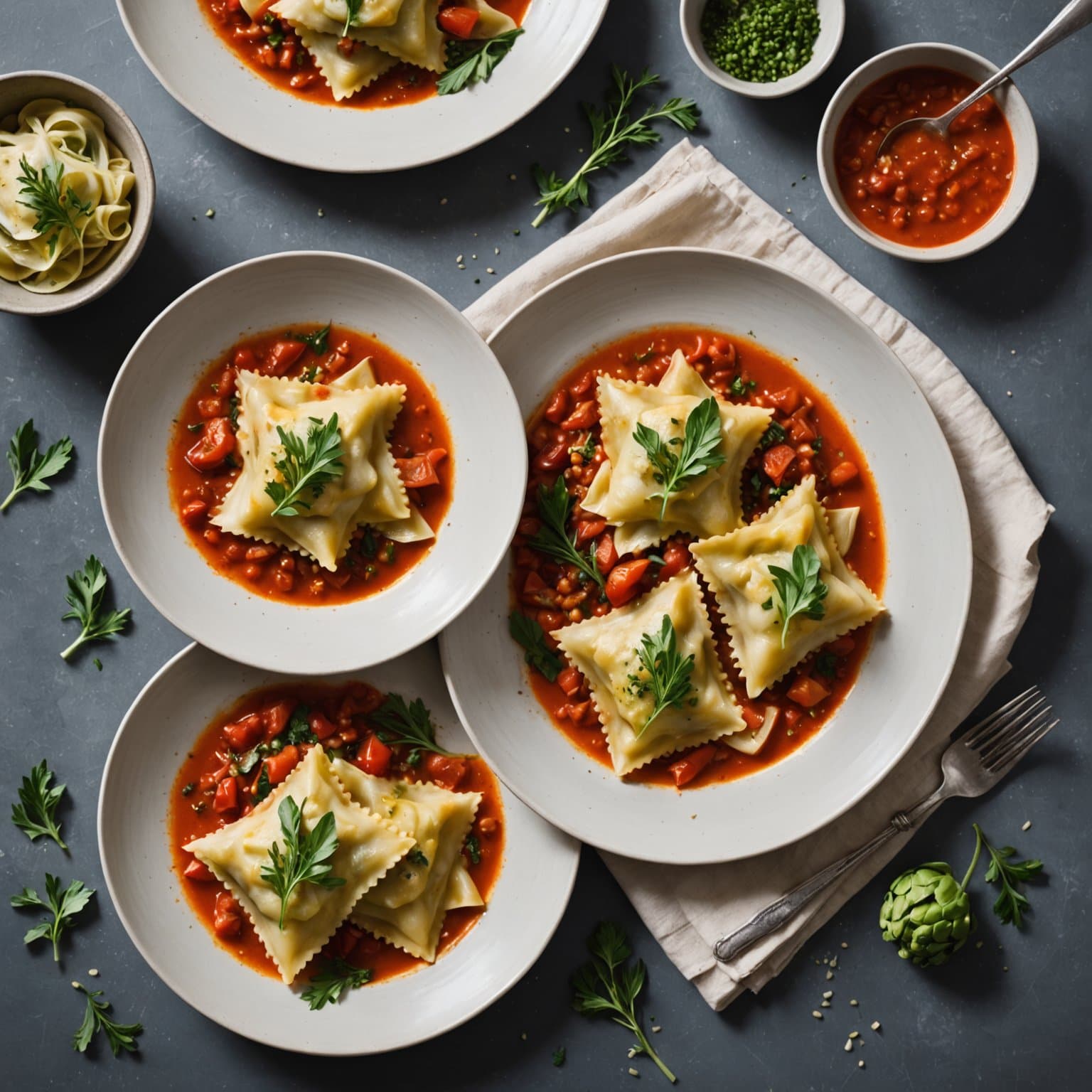 Artisjokk- og fennikelfylte ravioli med tomat- og fennikelsaus