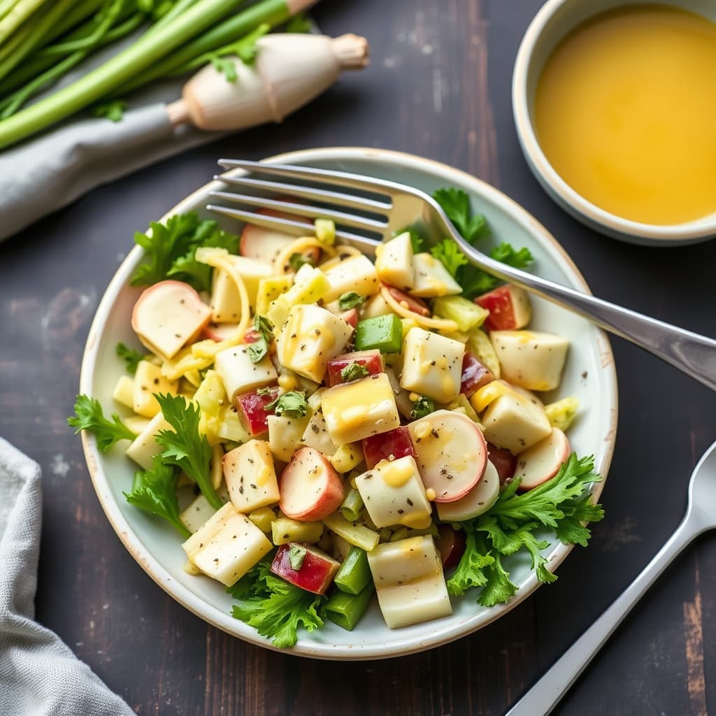 Artisjokk- og sellerirotsalat med sennepsdressing