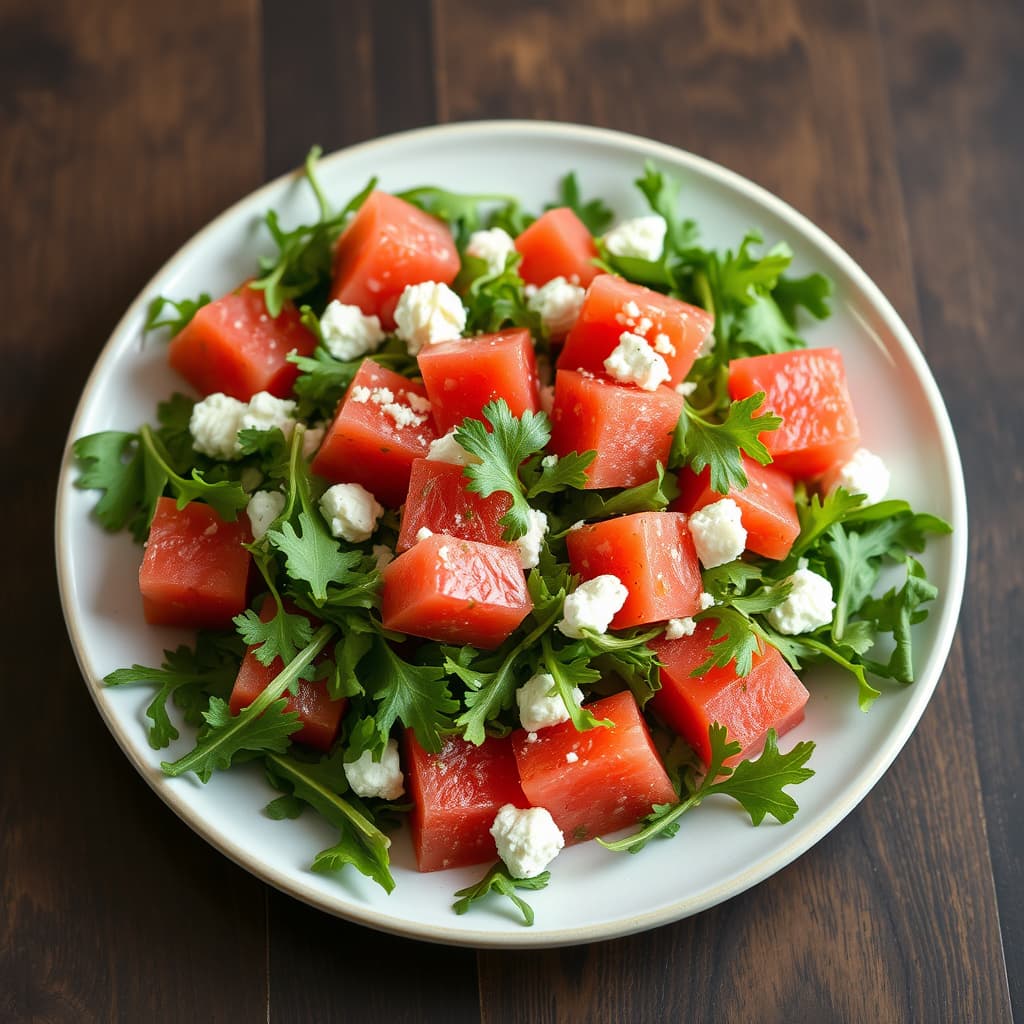 Arugulasalat med vannmelon og feta