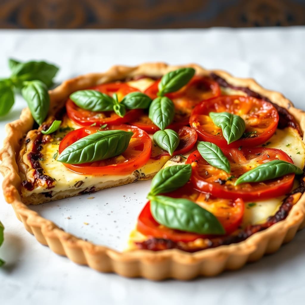 Arvegårdstomat- og basilikumtart