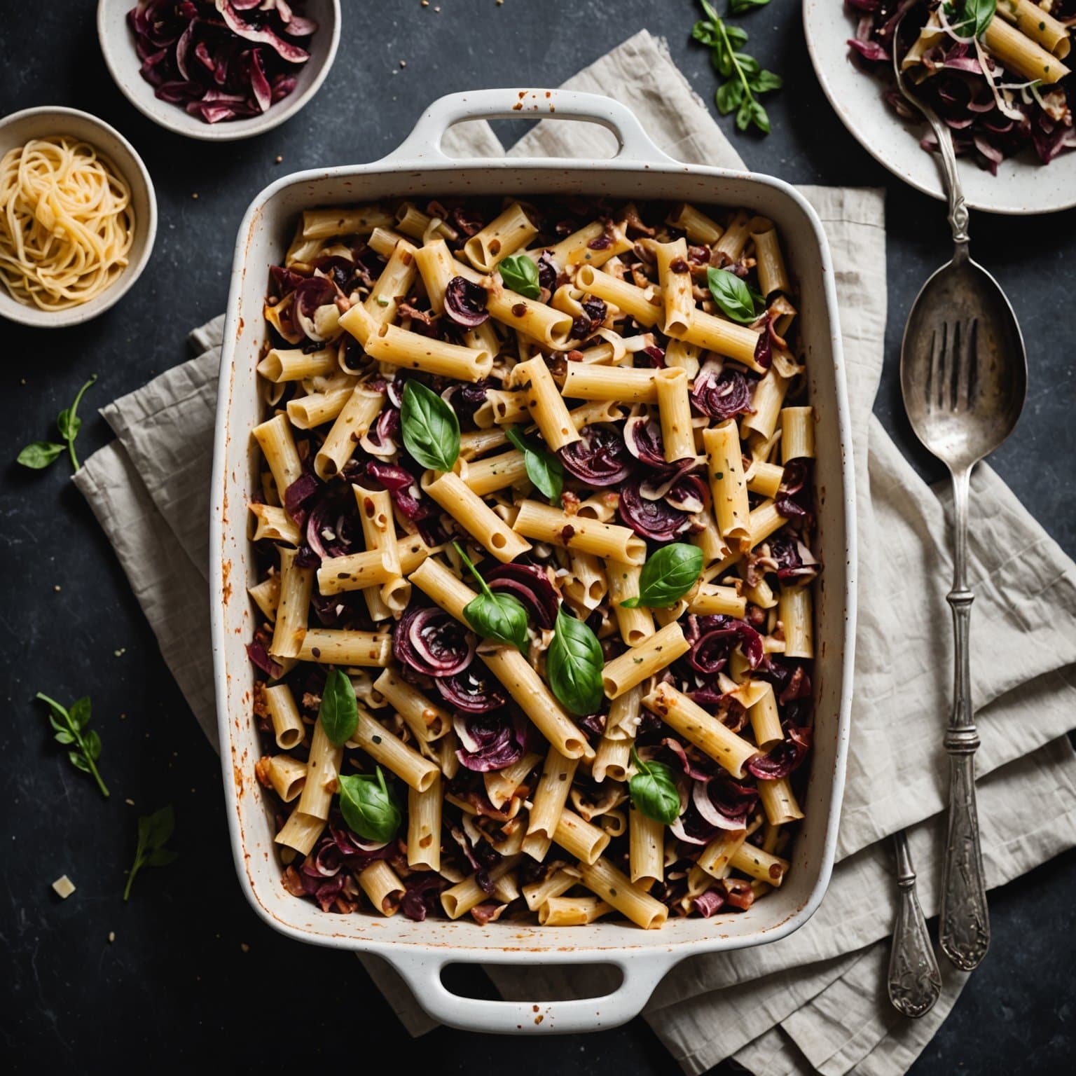 Asiago-cremepasta med cremini-sopp og radicchio