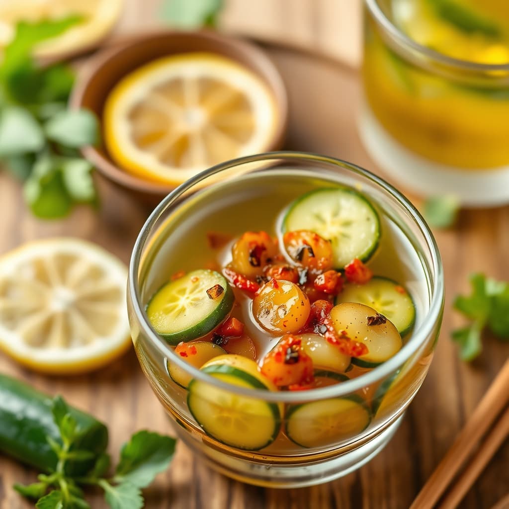 Asiatisk krydret agurksirup med honning og grønn te