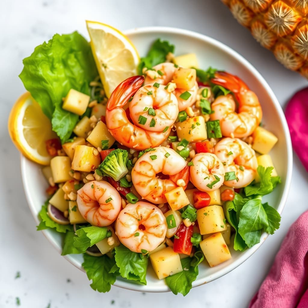 Asiatisk reke-, ananas- og peanøttsalat