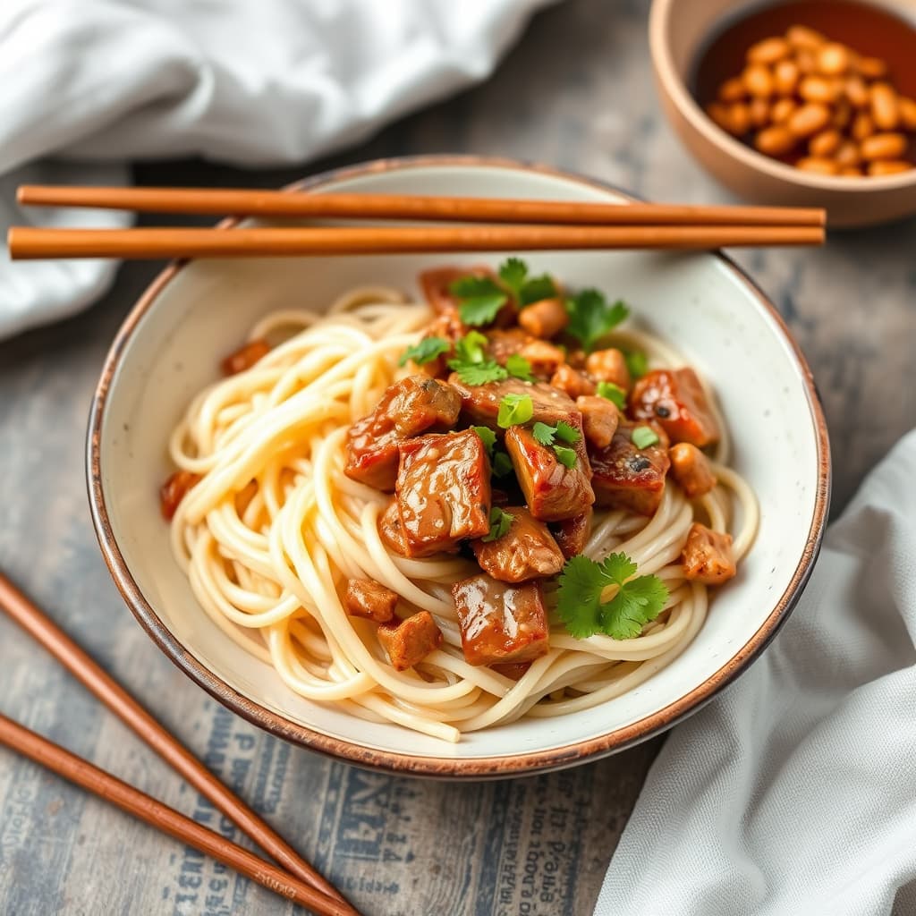 Asiatisk svinekjøtt med nudler