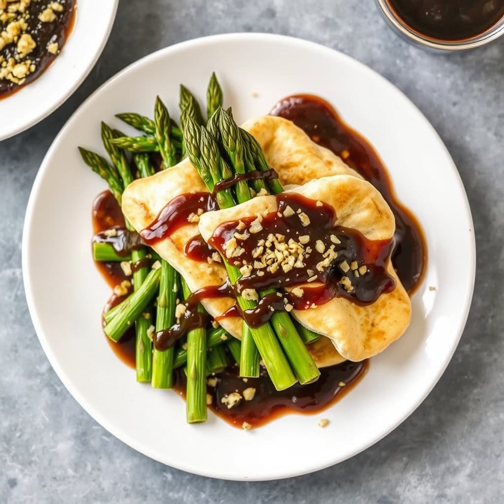 Asparges Napoleon med orientalsk svartbønnesaus