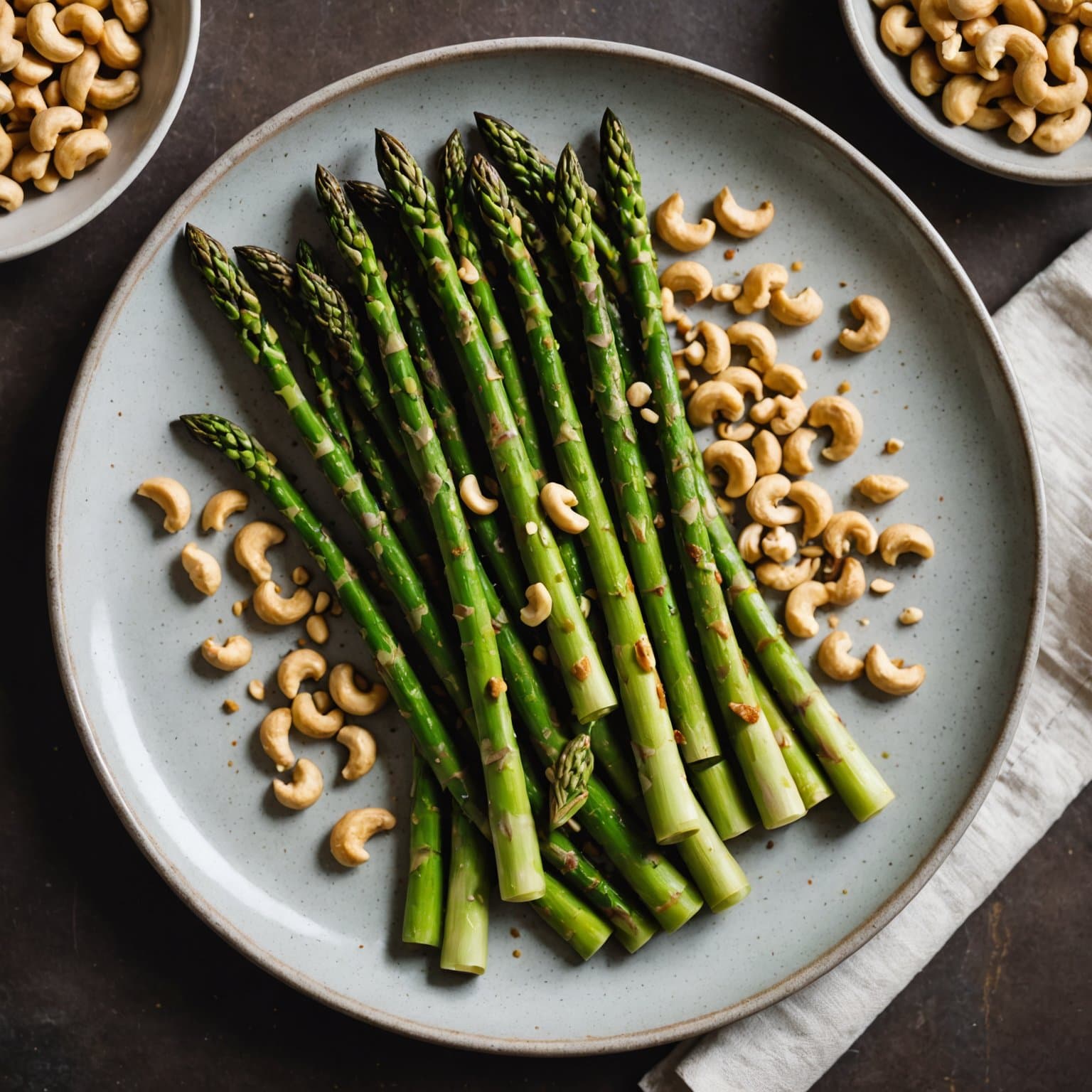 Asparges og cashewnøtter