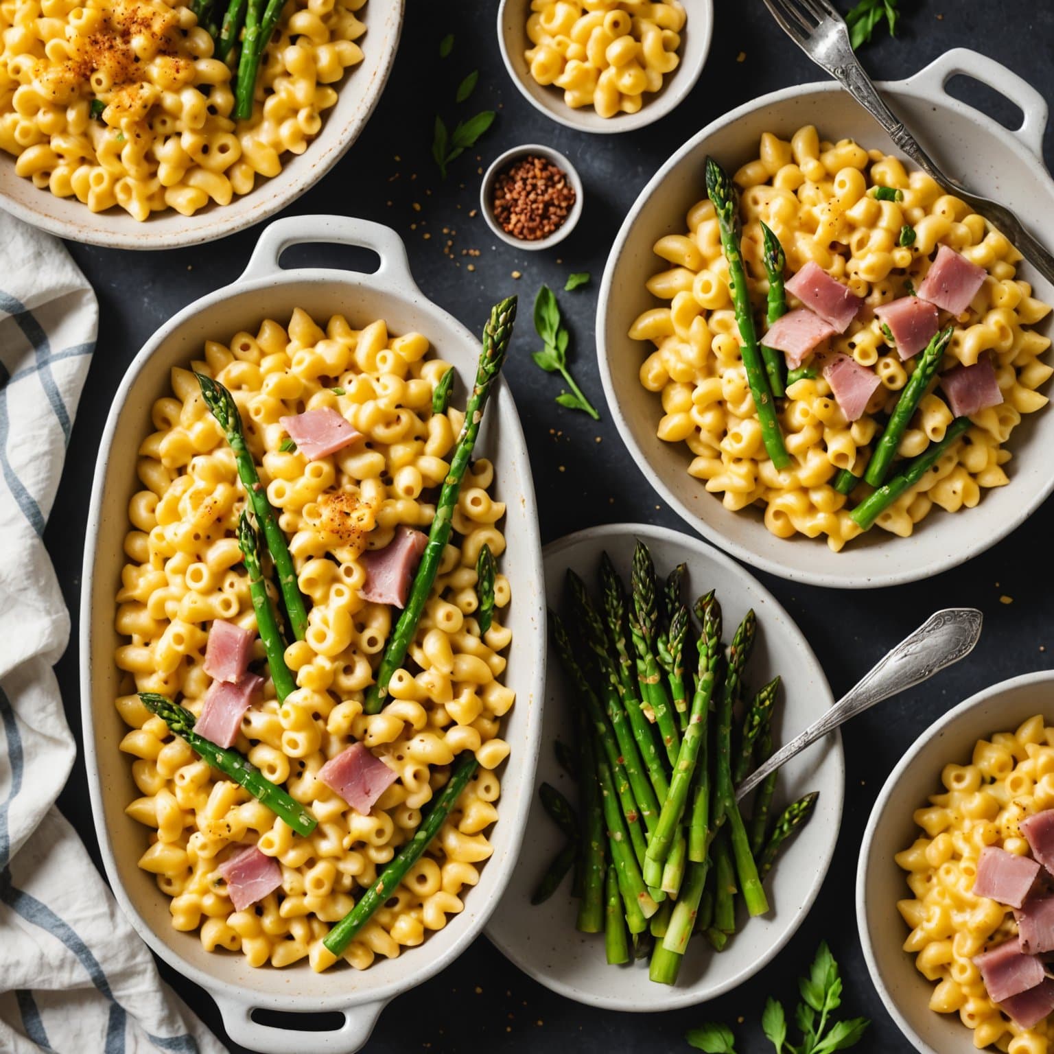 Asparges og skinke makaroni og ost