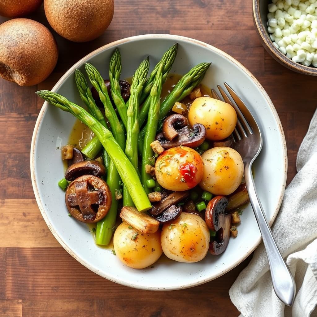 Asparges, purre, shiitake og potetgryte