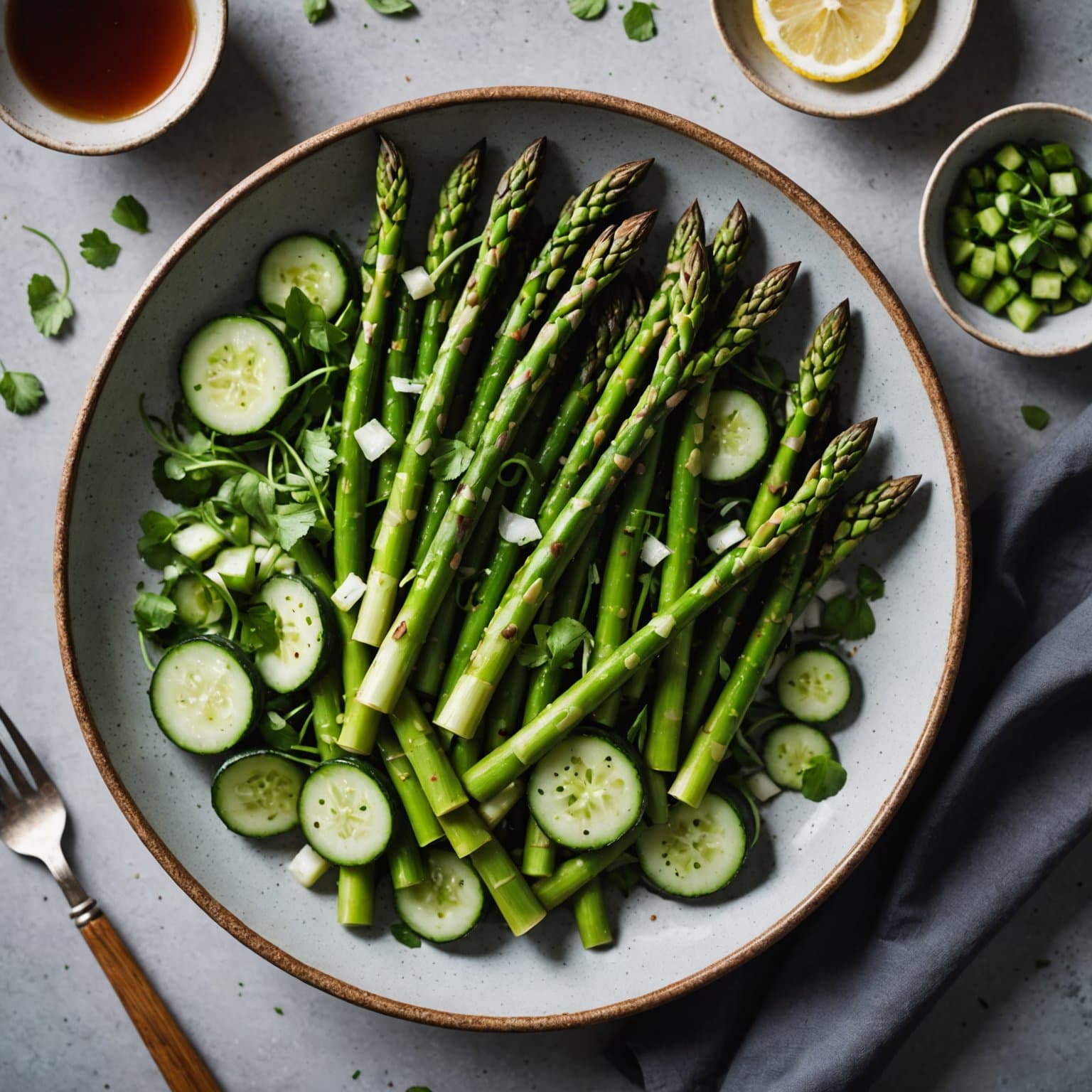 Aspargessalat med vårløk, agurk og urter