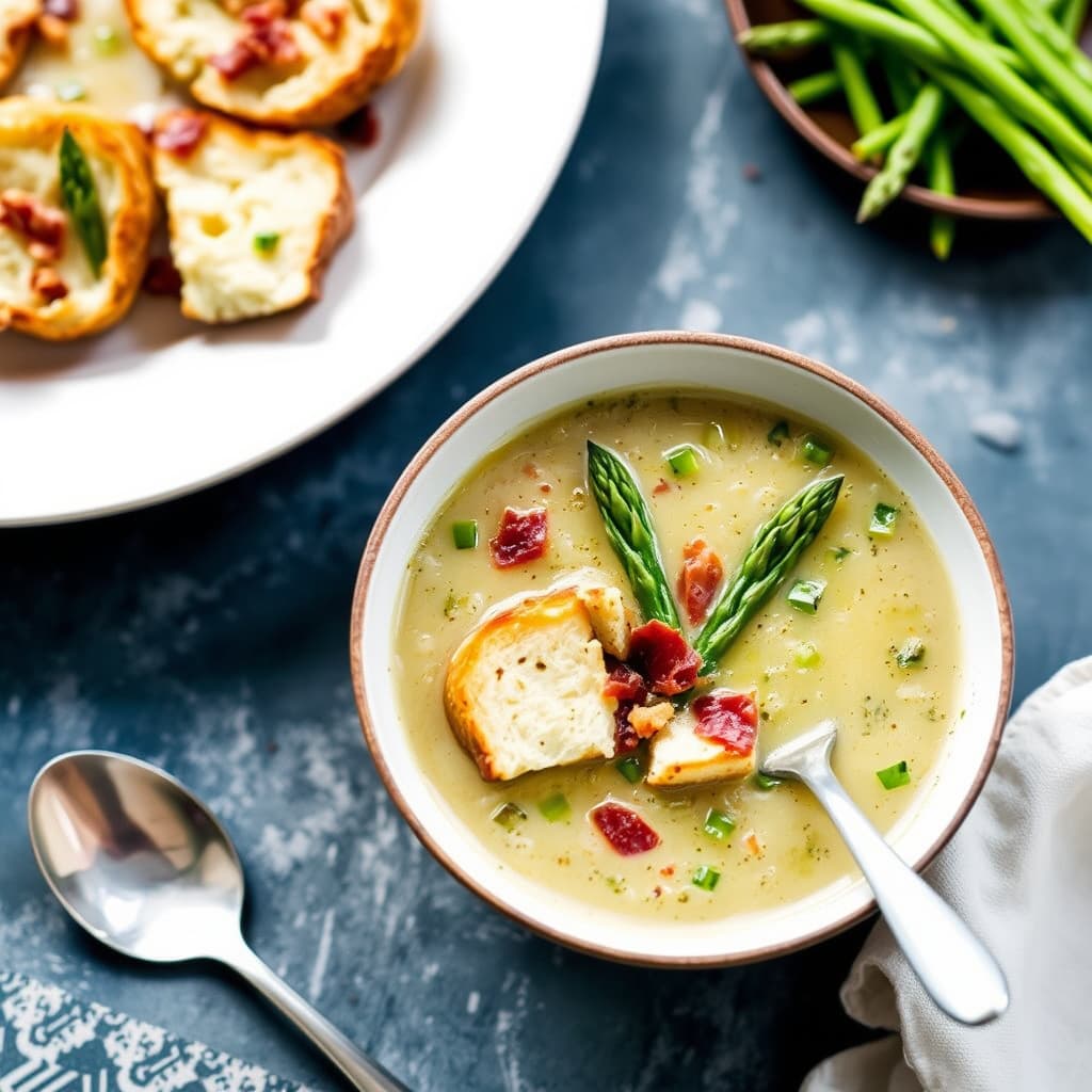 Aspargessuppe og brød med pancetta