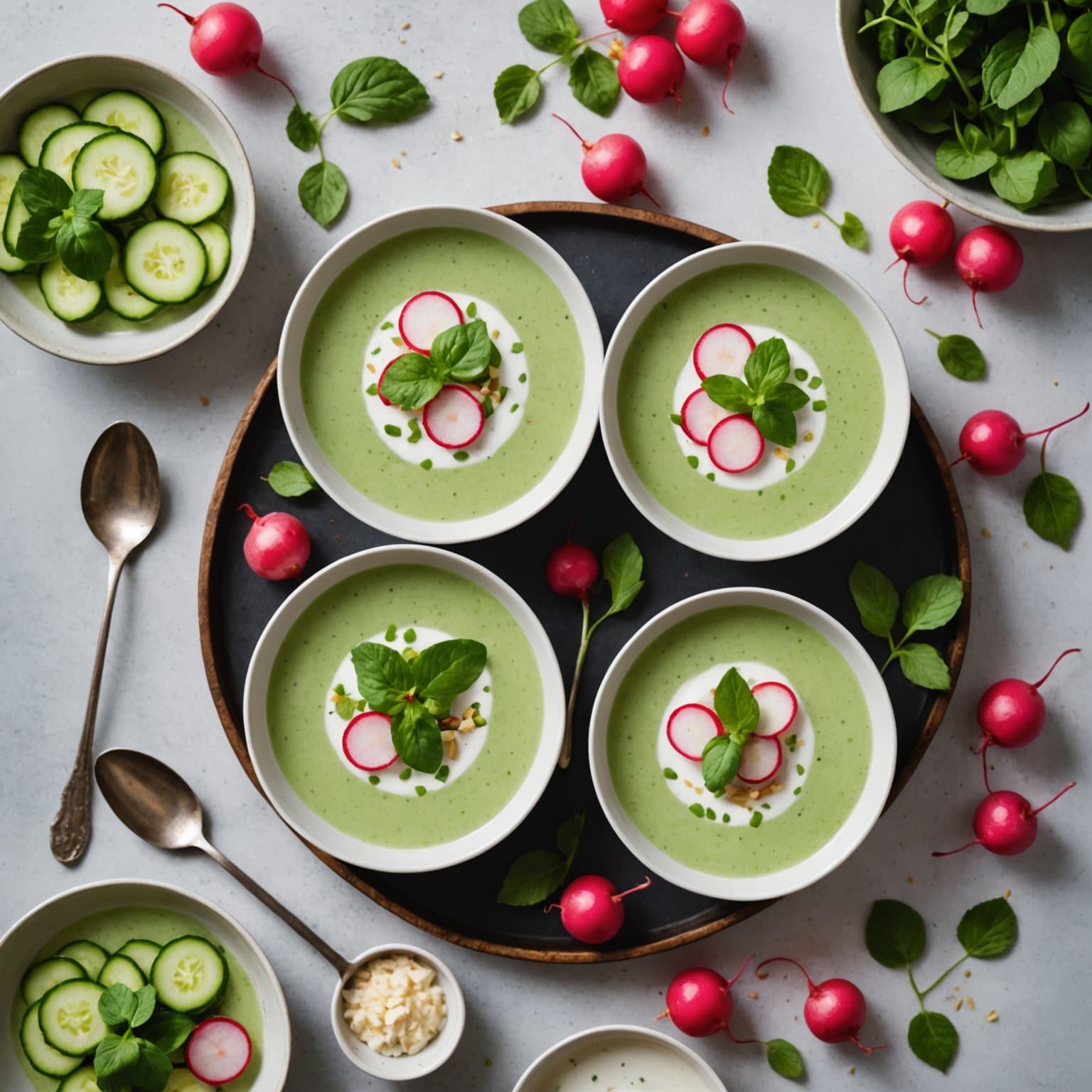 Avkjølt agurks- og yoghurtsuppe med reddiker