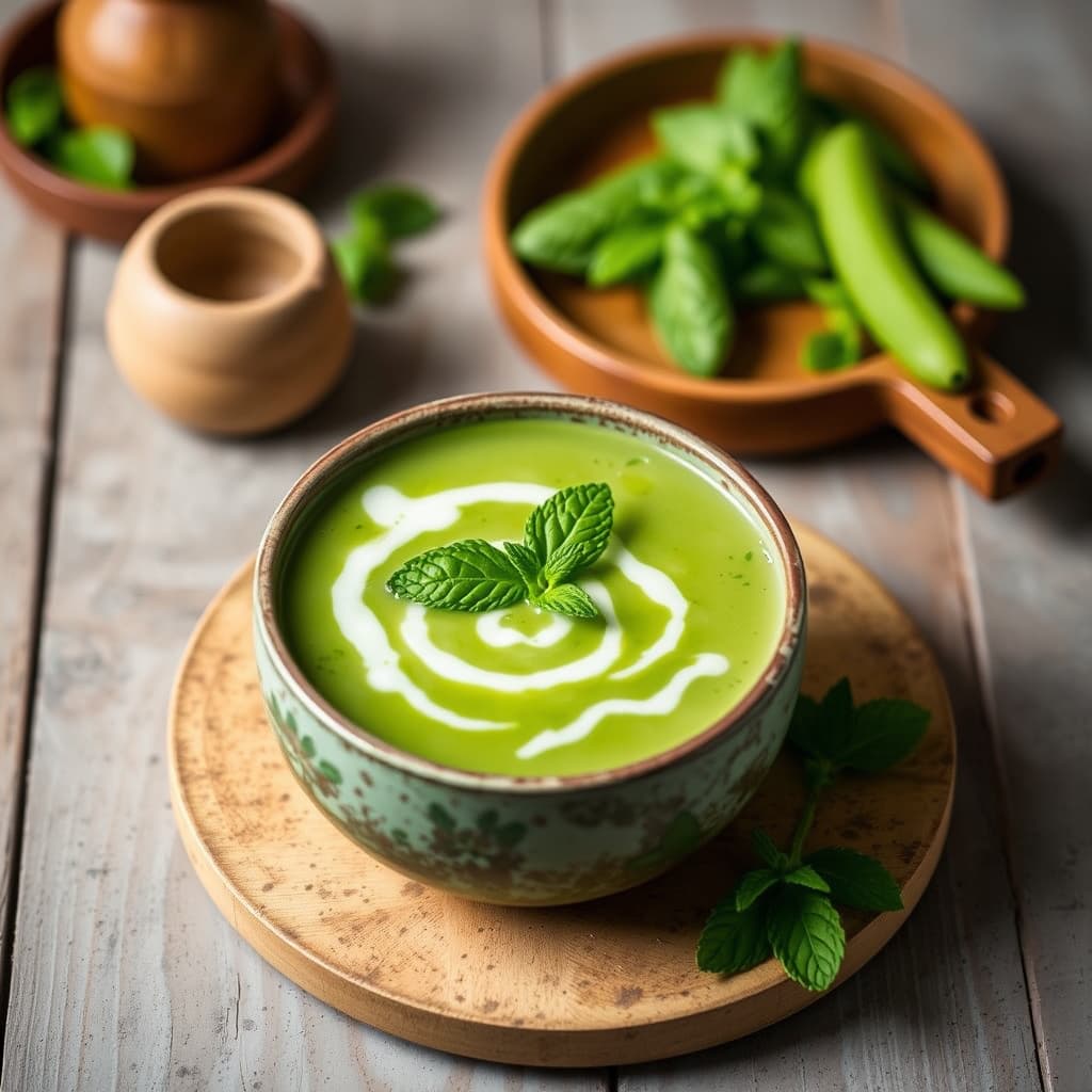 Avkjølt ertersuppe med fersk mynte