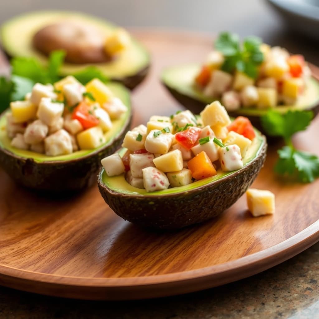 Avocado fylt med krabbe- og mangosalat