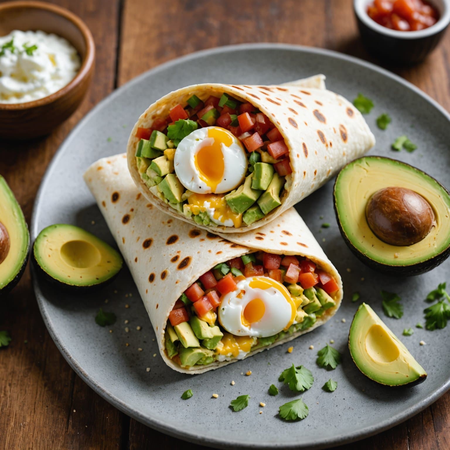 Avocado, kremost og eggeburrito