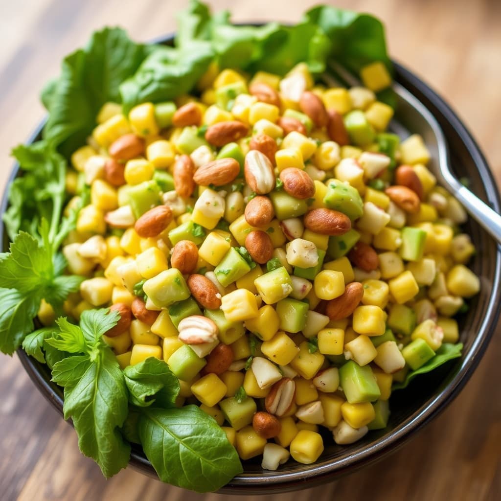 Avocado- og mais-salat med pinjekjerner