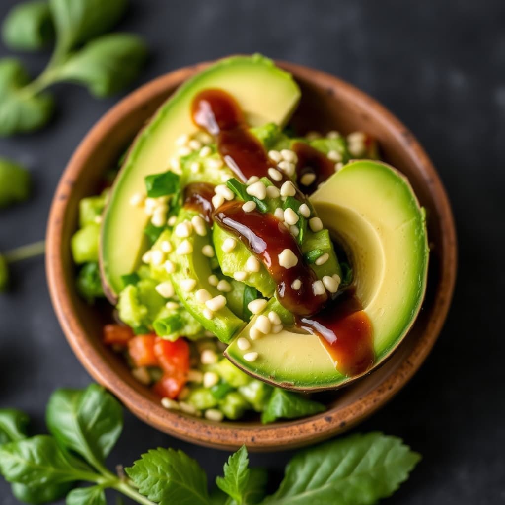 Avokado med sesam- og soyadressing