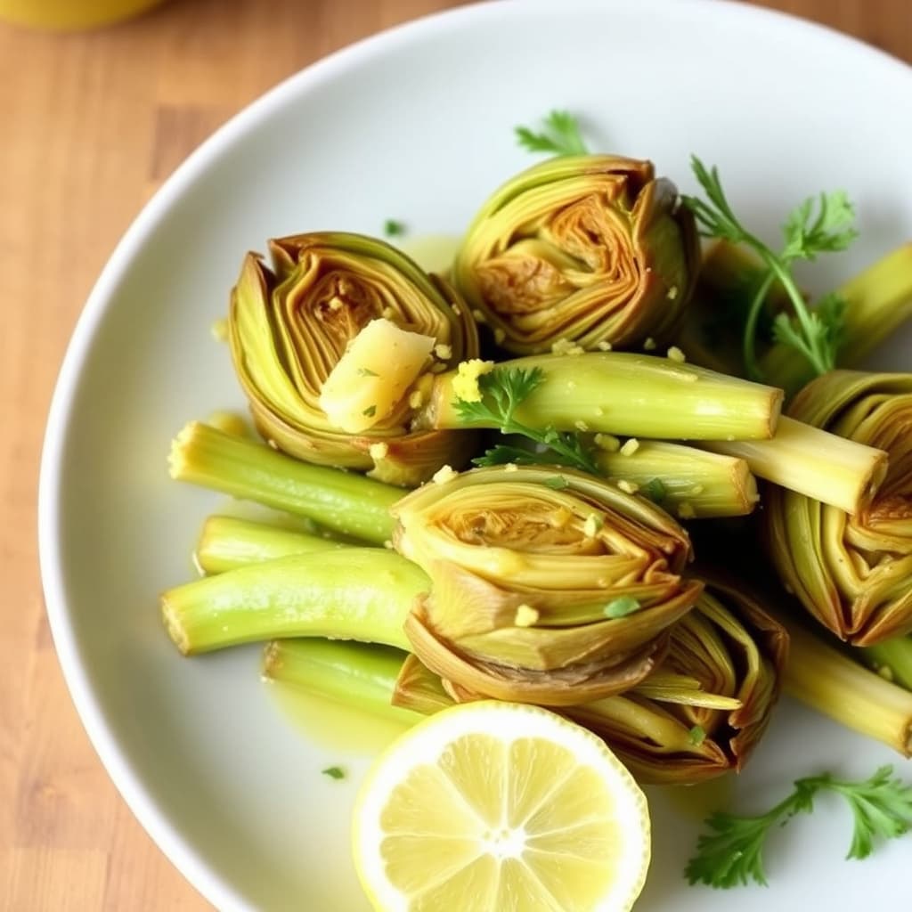 Baby artiskokker med sitron- og hvitløksvinaigrette