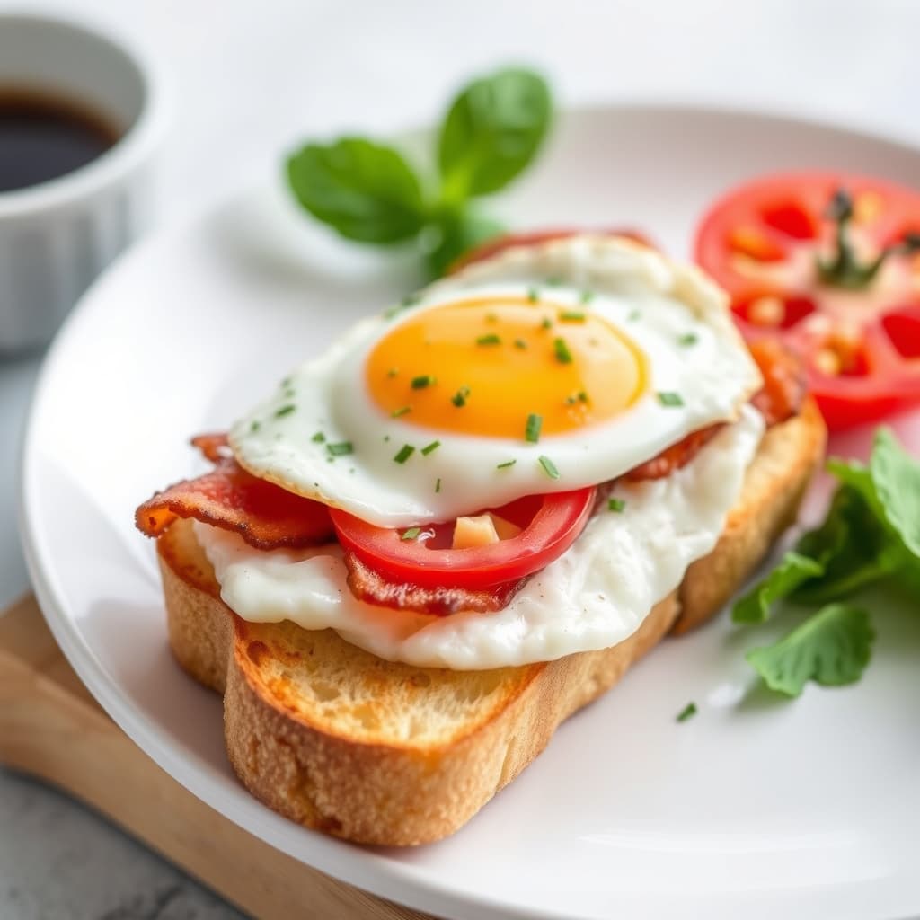 Bacon, egg og tomat-toast