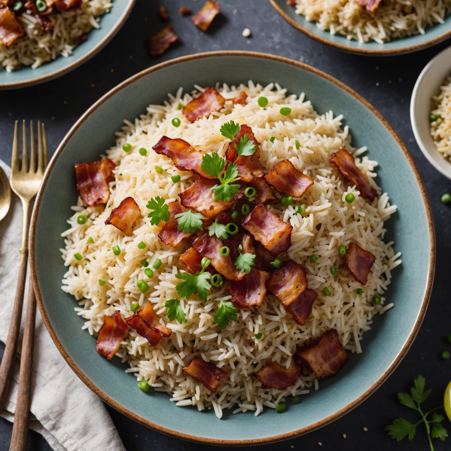Bacon, ris og vermicelli-pilaf