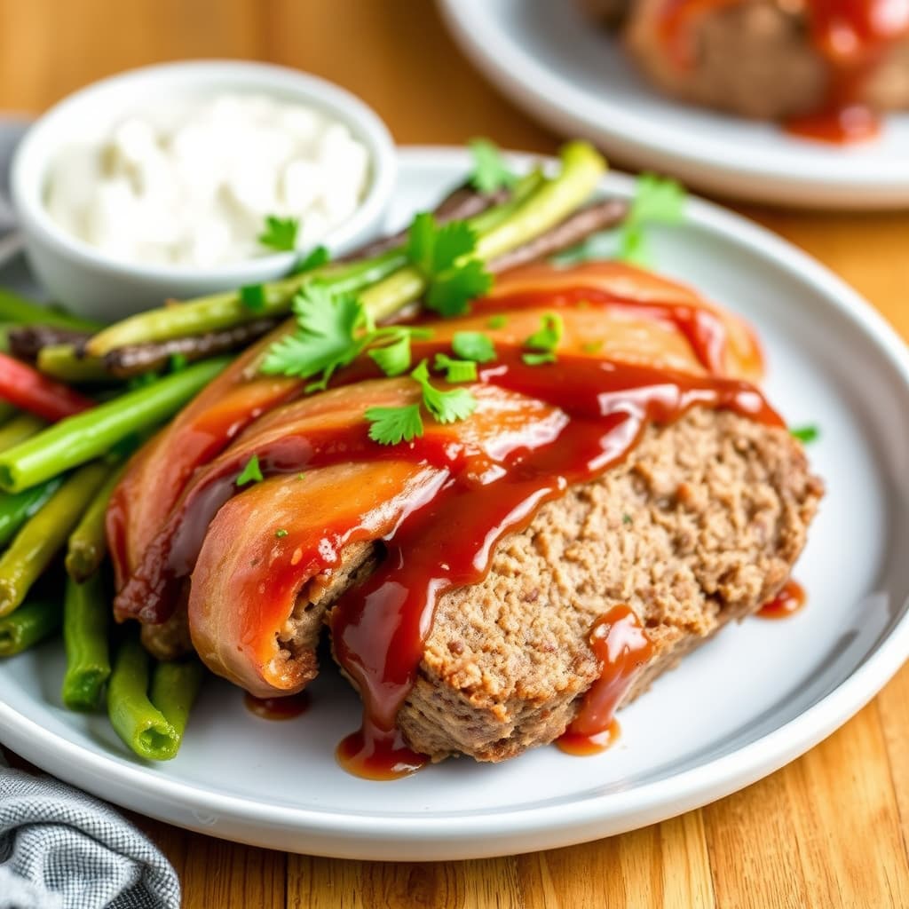 Baconinnpakket kjøttkaker med brunt sukker-ketchupglasur