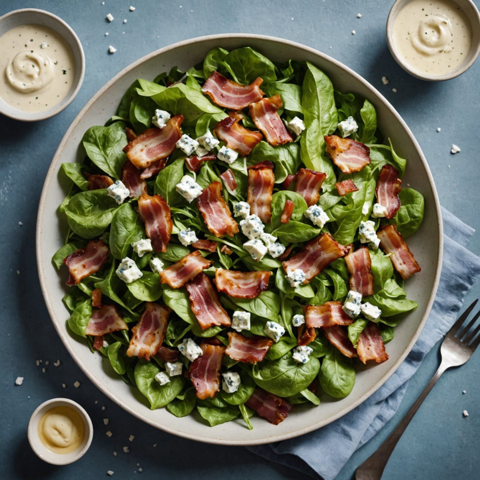 Baconsalat med blåmuggost og Caesar-dressing