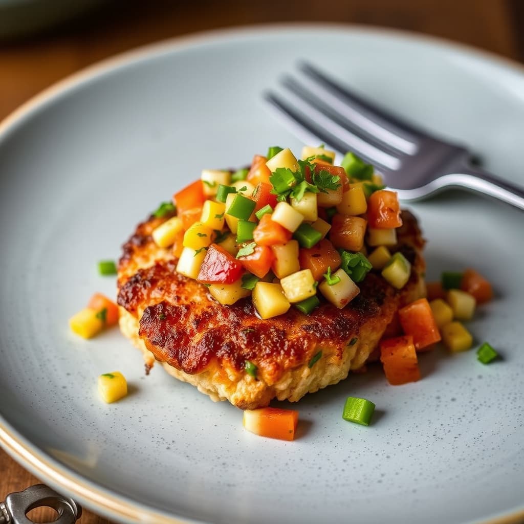 Baconskekaker med krabbekaker og pimiento-mais-relish