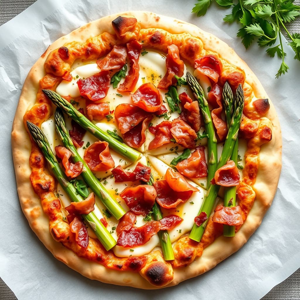 Baconskinke- og aspargaspizza