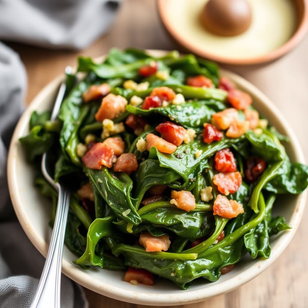 Baconstekte sennepsblader