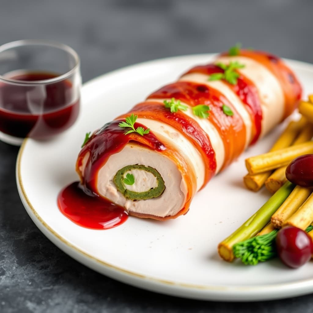 Baconsurret svinenakke med sur kirsebærsaus