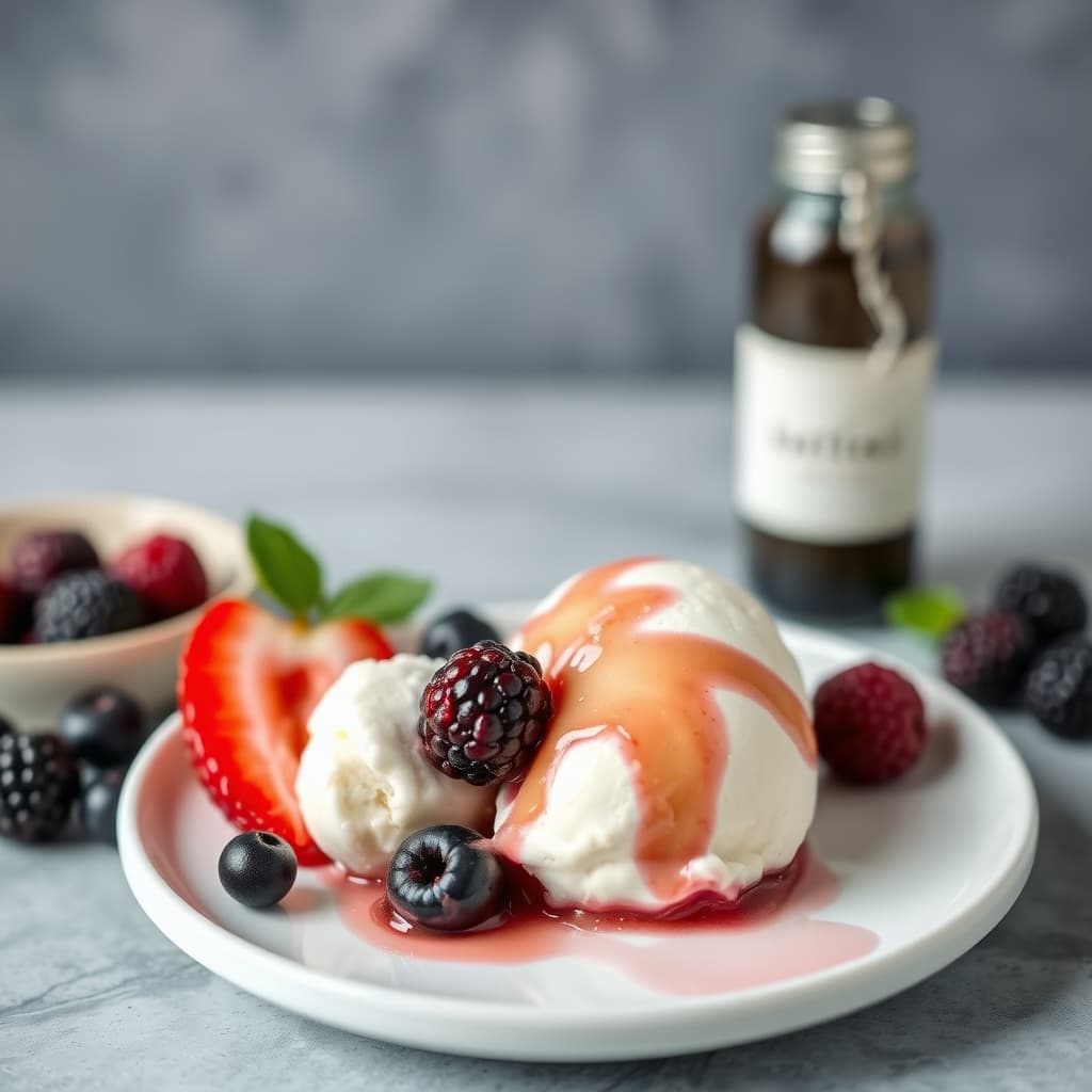 Bær med eddik og iskrem