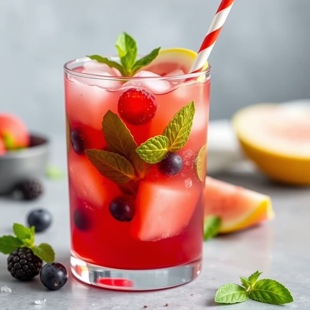 Bær-, melon- og myntete med is