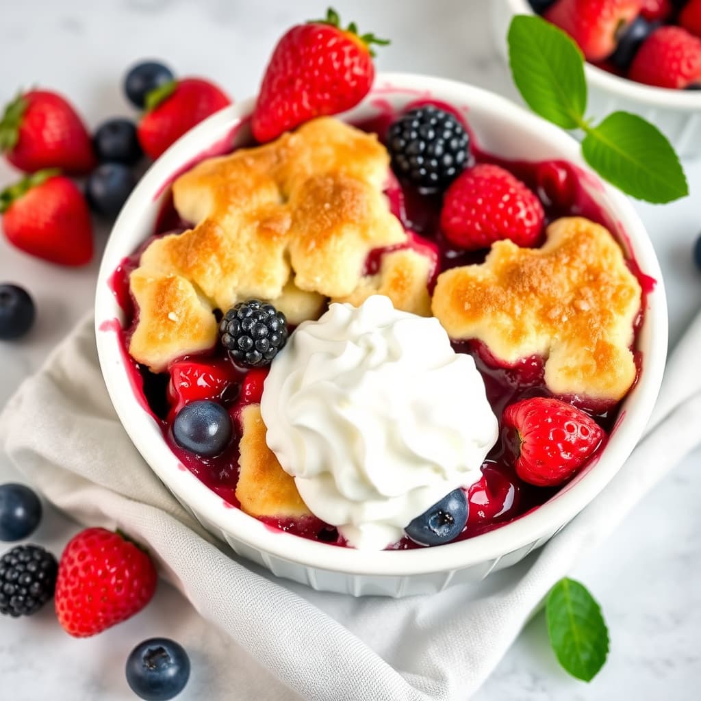 Bærfrukt-cobbler med fersk pisket krem