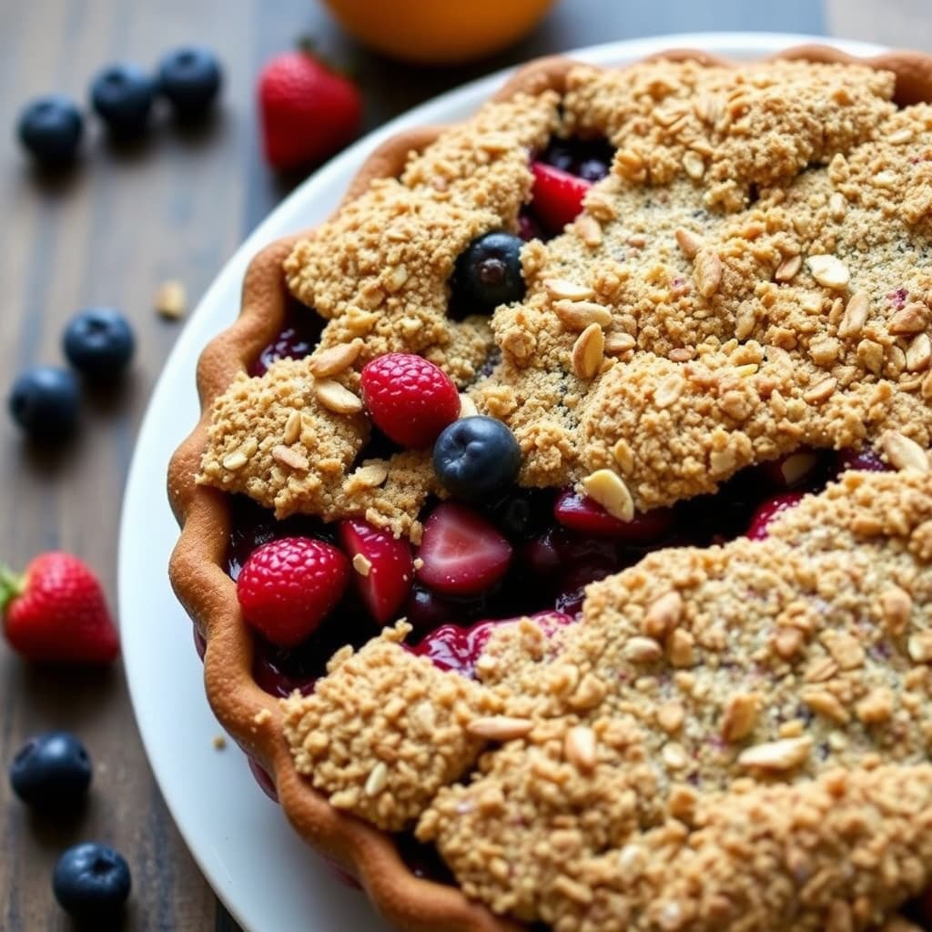 Bærpai med ingefær, appelsin og mandelstreusel