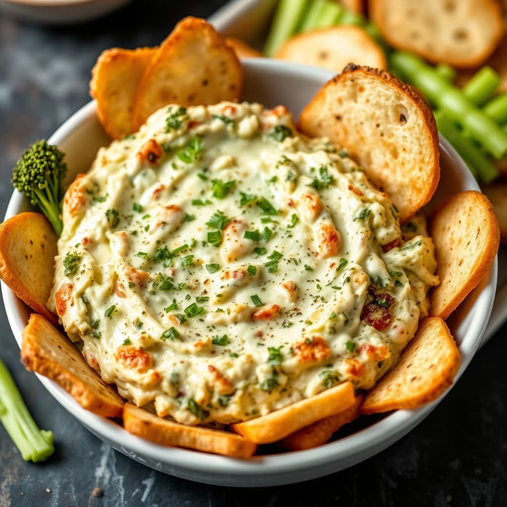 Bakt artisjokk- og broccolinadip