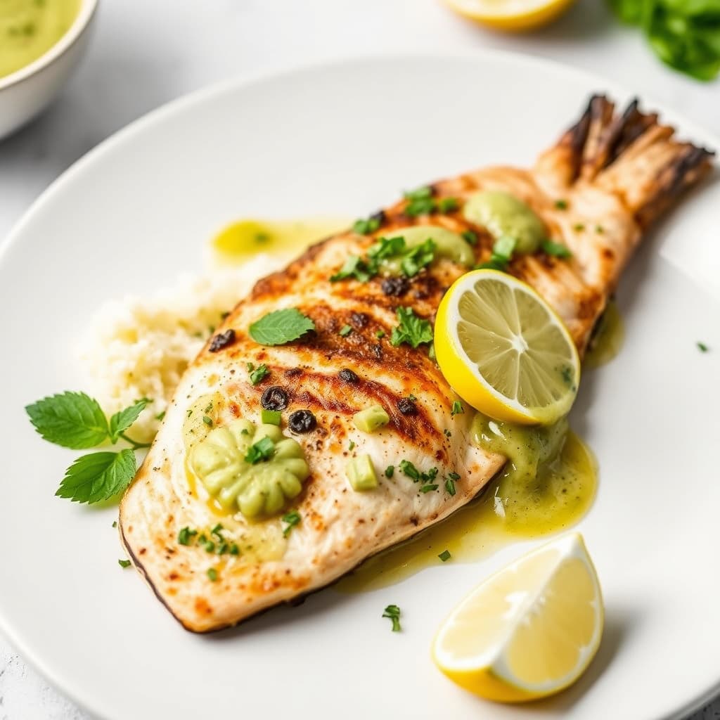 Bakt fisk med thailandsk sitron- og myntsaus