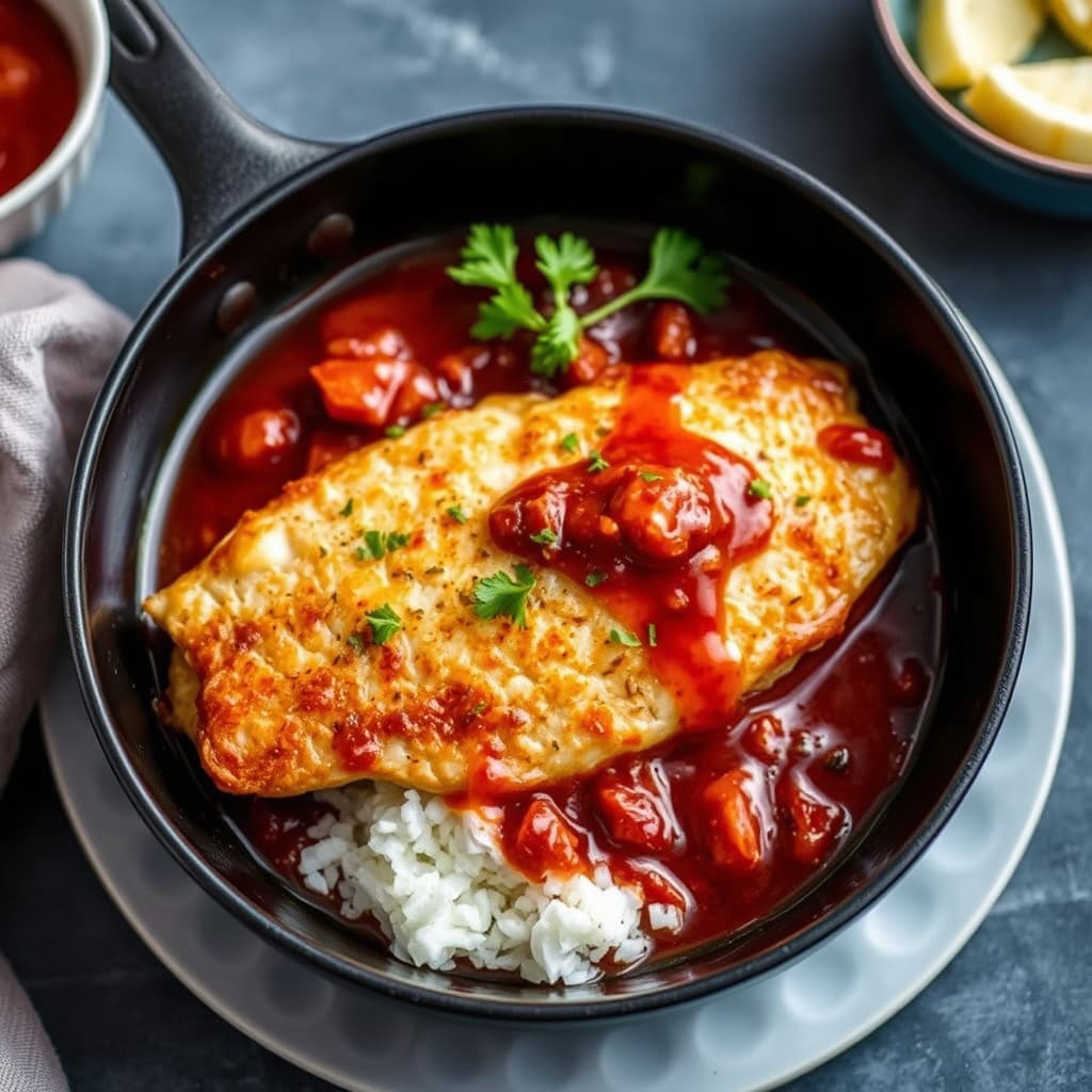 Bakt katfish i krydret BBQ-saus