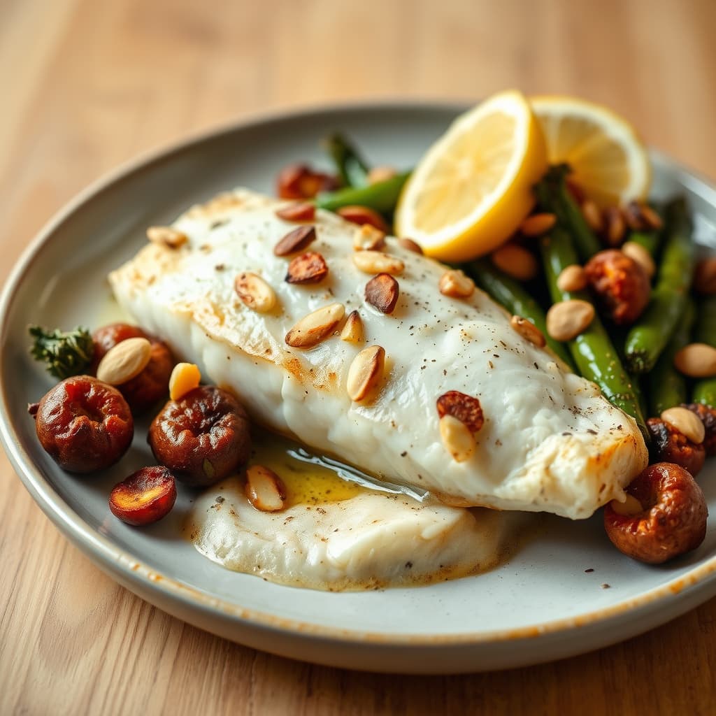 Bakt kveite med mandler