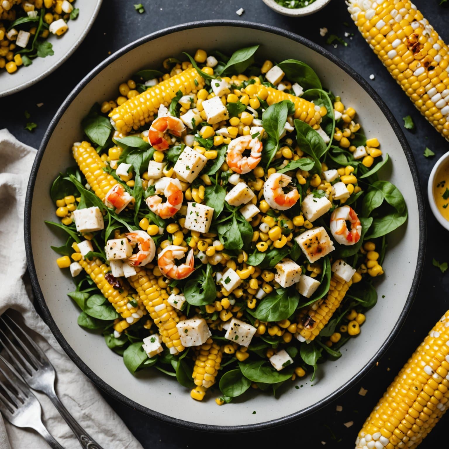 Bakt og urtet maisalat med krabbe